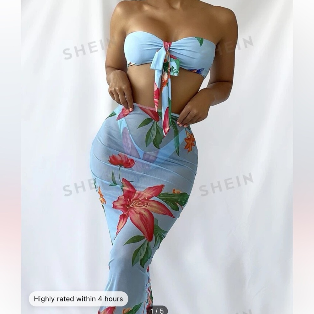 SHEIN 3pcs bikini and cover up